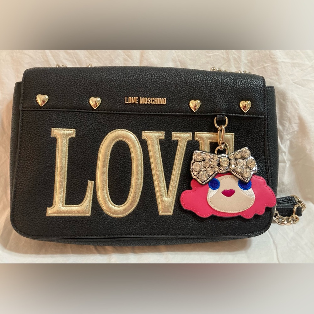 Love Moschino Black and Gold Women's Borsa Pebble Handbag